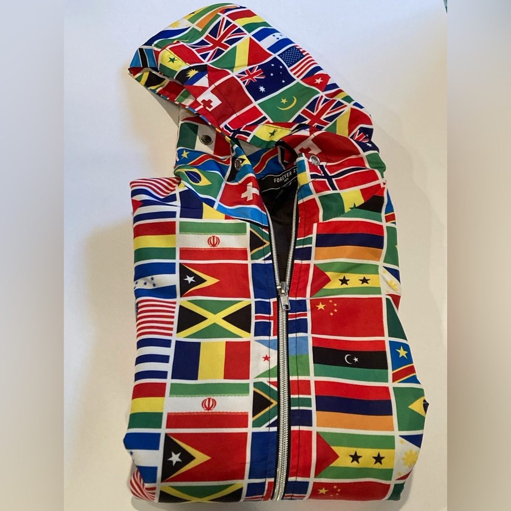 Forever 21 Men International Flags Full Zip Jacket Colorful Men’s Size Small - Picture 13 of 13